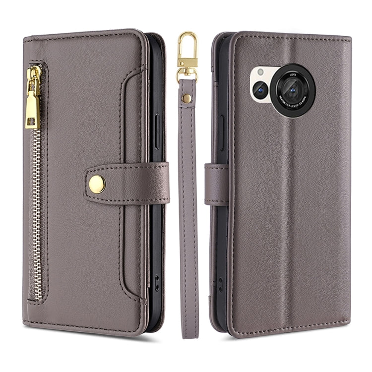 Sheep Texture Cross-body Zipper Wallet Leather Phone Case, For Sharp Aquos R10, For Sharp Aqous wish5, For Sharp Basio Active3, For Sharp Aquos Wish4, For Sharp Aquos R9, For Sharp Aquos sense8, For Sharp Aquos R8 Pro SH-51, For Sharp Aquos R8 SH-52D