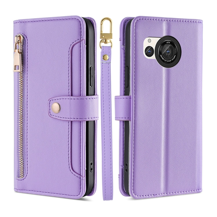 Sheep Texture Cross-body Zipper Wallet Leather Phone Case, For Sharp Aquos R10, For Sharp Aqous wish5, For Sharp Basio Active3, For Sharp Aquos Wish4, For Sharp Aquos R9, For Sharp Aquos sense8, For Sharp Aquos R8 Pro SH-51, For Sharp Aquos R8 SH-52D