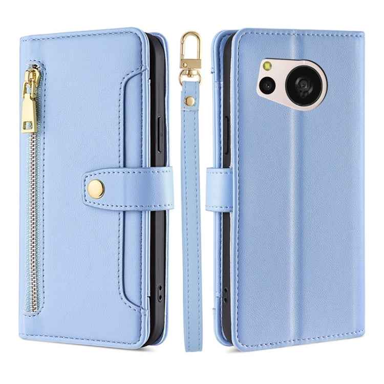 Sheep Texture Cross-body Zipper Wallet Leather Phone Case, For Sharp Aquos R10, For Sharp Aqous wish5, For Sharp Basio Active3, For Sharp Aquos Wish4, For Sharp Aquos R9, For Sharp Aquos sense8, For Sharp Aquos R8 Pro SH-51, For Sharp Aquos R8 SH-52D