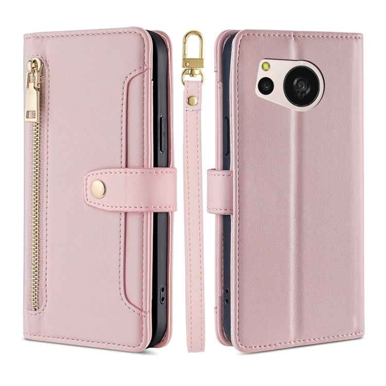 Sheep Texture Cross-body Zipper Wallet Leather Phone Case, For Sharp Aquos R10, For Sharp Aqous wish5, For Sharp Basio Active3, For Sharp Aquos Wish4, For Sharp Aquos R9, For Sharp Aquos sense8, For Sharp Aquos R8 Pro SH-51, For Sharp Aquos R8 SH-52D