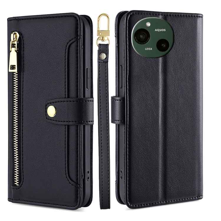 Sheep Texture Cross-body Zipper Wallet Leather Phone Case, For Sharp Aquos R10, For Sharp Aqous wish5, For Sharp Basio Active3, For Sharp Aquos Wish4, For Sharp Aquos R9, For Sharp Aquos sense8, For Sharp Aquos R8 Pro SH-51, For Sharp Aquos R8 SH-52D