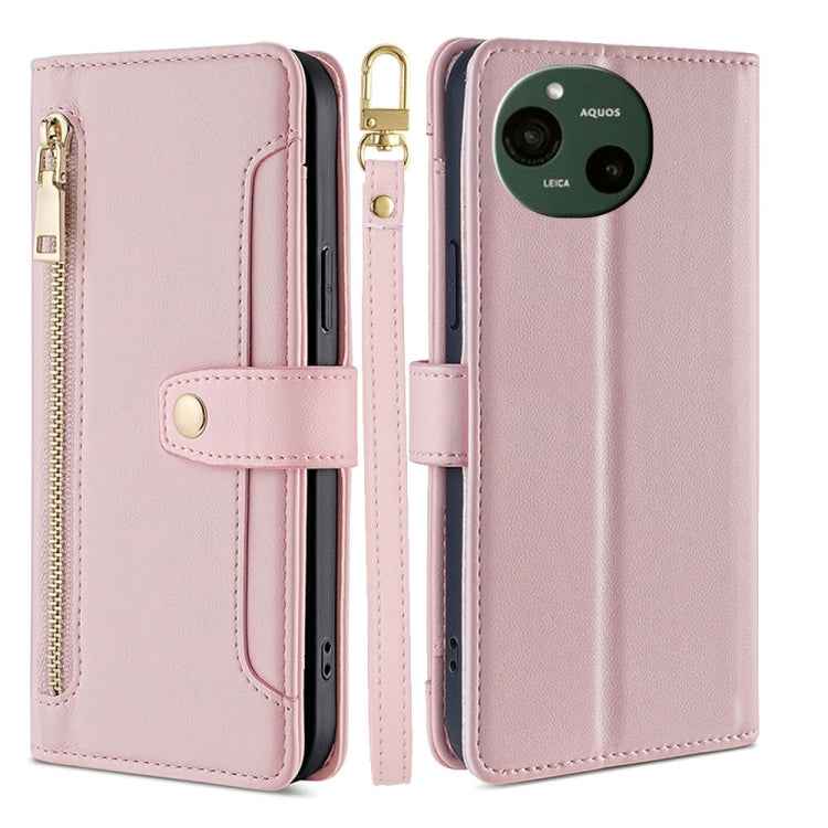 Sheep Texture Cross-body Zipper Wallet Leather Phone Case, For Sharp Aquos R10, For Sharp Aqous wish5, For Sharp Basio Active3, For Sharp Aquos Wish4, For Sharp Aquos R9, For Sharp Aquos sense8, For Sharp Aquos R8 Pro SH-51, For Sharp Aquos R8 SH-52D
