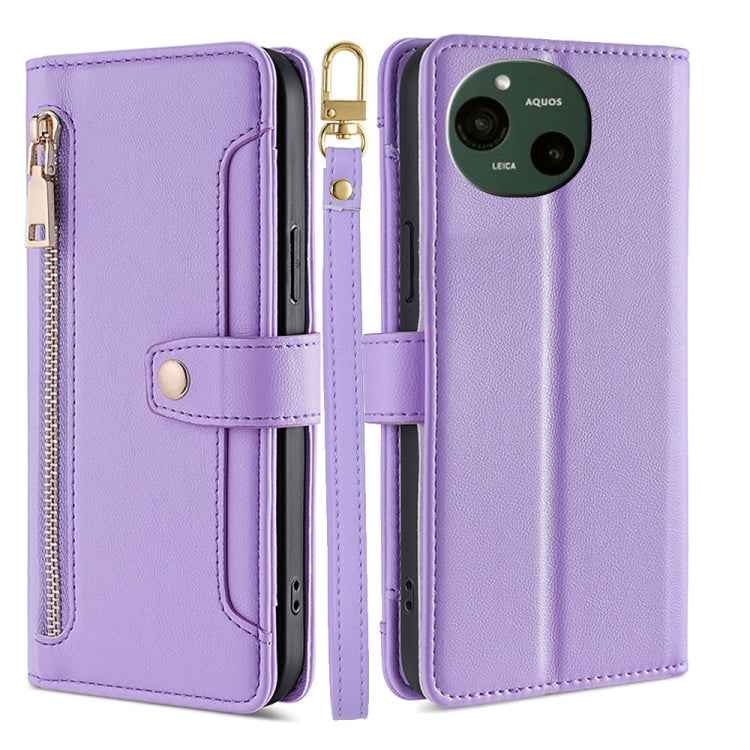 Sheep Texture Cross-body Zipper Wallet Leather Phone Case, For Sharp Aquos R10, For Sharp Aqous wish5, For Sharp Basio Active3, For Sharp Aquos Wish4, For Sharp Aquos R9, For Sharp Aquos sense8, For Sharp Aquos R8 Pro SH-51, For Sharp Aquos R8 SH-52D