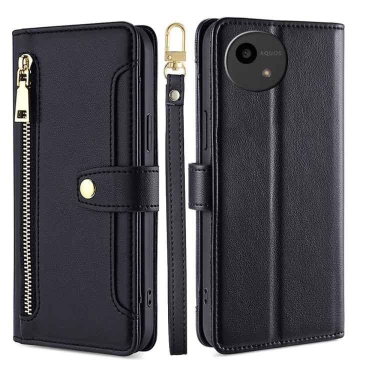Sheep Texture Cross-body Zipper Wallet Leather Phone Case, For Sharp Aquos R10, For Sharp Aqous wish5, For Sharp Basio Active3, For Sharp Aquos Wish4, For Sharp Aquos R9, For Sharp Aquos sense8, For Sharp Aquos R8 Pro SH-51, For Sharp Aquos R8 SH-52D