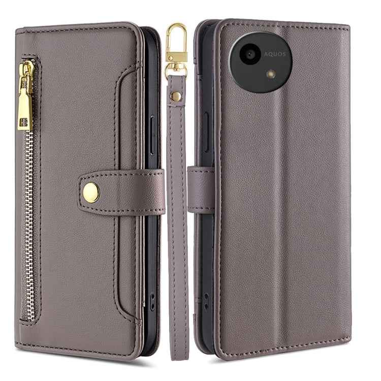 Sheep Texture Cross-body Zipper Wallet Leather Phone Case, For Sharp Aquos R10, For Sharp Aqous wish5, For Sharp Basio Active3, For Sharp Aquos Wish4, For Sharp Aquos R9, For Sharp Aquos sense8, For Sharp Aquos R8 Pro SH-51, For Sharp Aquos R8 SH-52D