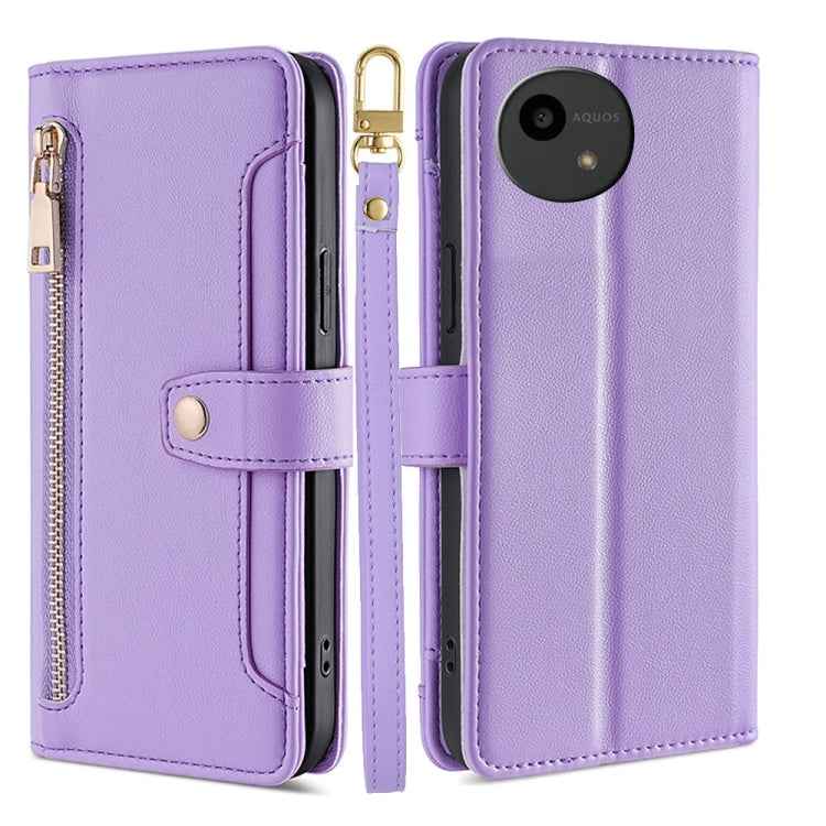 Sheep Texture Cross-body Zipper Wallet Leather Phone Case, For Sharp Aquos R10, For Sharp Aqous wish5, For Sharp Basio Active3, For Sharp Aquos Wish4, For Sharp Aquos R9, For Sharp Aquos sense8, For Sharp Aquos R8 Pro SH-51, For Sharp Aquos R8 SH-52D