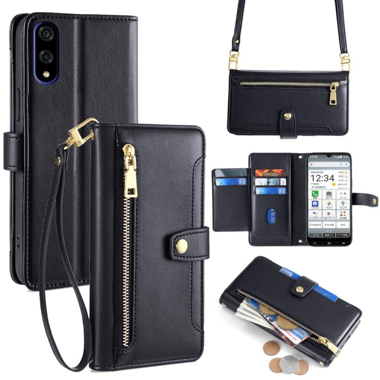 Sheep Texture Cross-body Zipper Wallet Leather Phone Case, For Sharp Aquos R10, For Sharp Aqous wish5, For Sharp Basio Active3, For Sharp Aquos Wish4, For Sharp Aquos R9, For Sharp Aquos R8 Pro SH-51, For Sharp Aquos R8 SH-52D, For Sharp Aqous Wish3