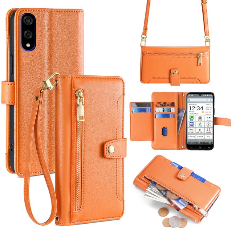 Sheep Texture Cross-body Zipper Wallet Leather Phone Case, For Sharp Aquos R10, For Sharp Aqous wish5, For Sharp Basio Active3, For Sharp Aquos Wish4, For Sharp Aquos R9, For Sharp Aquos R8 Pro SH-51, For Sharp Aquos R8 SH-52D, For Sharp Aqous Wish3
