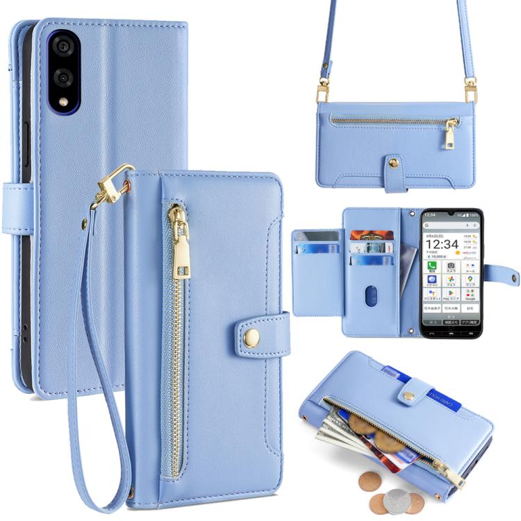 Sheep Texture Cross-body Zipper Wallet Leather Phone Case, For Sharp Aquos R10, For Sharp Aqous wish5, For Sharp Basio Active3, For Sharp Aquos Wish4, For Sharp Aquos R9, For Sharp Aquos R8 Pro SH-51, For Sharp Aquos R8 SH-52D, For Sharp Aqous Wish3