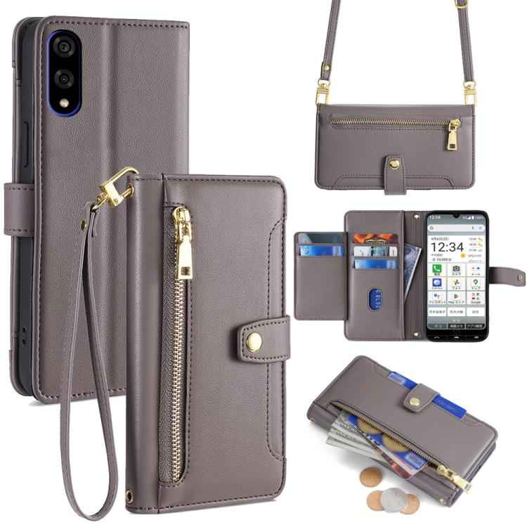 Sheep Texture Cross-body Zipper Wallet Leather Phone Case, For Sharp Aquos R10, For Sharp Aqous wish5, For Sharp Basio Active3, For Sharp Aquos Wish4, For Sharp Aquos R9, For Sharp Aquos sense8, For Sharp Aquos R8 Pro SH-51, For Sharp Aquos R8 SH-52D
