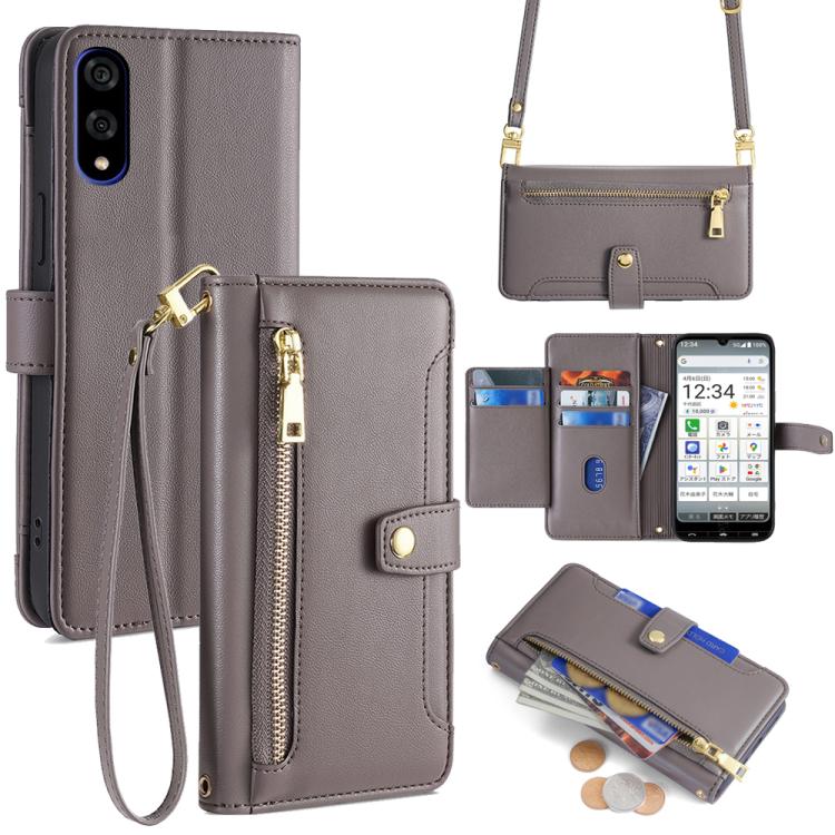 Sheep Texture Cross-body Zipper Wallet Leather Phone Case, For Sharp Aquos R10, For Sharp Aqous wish5, For Sharp Basio Active3, For Sharp Aquos Wish4, For Sharp Aquos R9, For Sharp Aquos R8 Pro SH-51, For Sharp Aquos R8 SH-52D, For Sharp Aqous Wish3