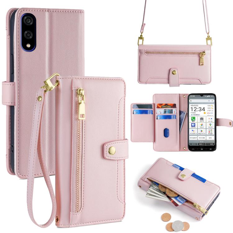 Sheep Texture Cross-body Zipper Wallet Leather Phone Case, For Sharp Aquos R10, For Sharp Aqous wish5, For Sharp Basio Active3, For Sharp Aquos Wish4, For Sharp Aquos R9, For Sharp Aquos R8 Pro SH-51, For Sharp Aquos R8 SH-52D, For Sharp Aqous Wish3