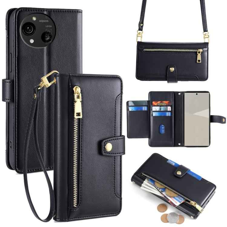 Sheep Texture Cross-body Zipper Wallet Leather Phone Case, For Sharp Aquos R10, For Sharp Aqous wish5, For Sharp Basio Active3, For Sharp Aquos Wish4, For Sharp Aquos R9, For Sharp Aquos sense8, For Sharp Aquos R8 Pro SH-51, For Sharp Aquos R8 SH-52D