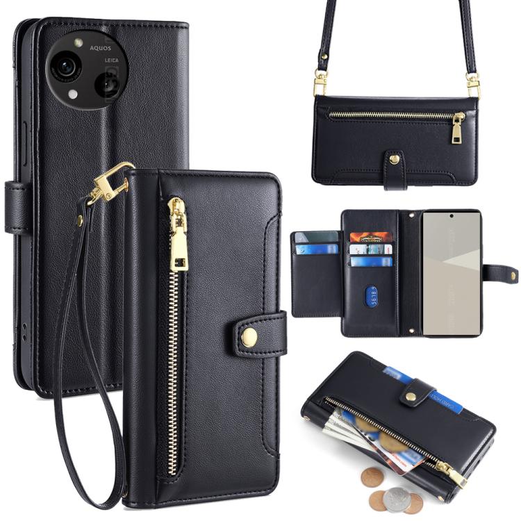 Sheep Texture Cross-body Zipper Wallet Leather Phone Case, For Sharp Aquos R10, For Sharp Aqous wish5, For Sharp Basio Active3, For Sharp Aquos Wish4, For Sharp Aquos R9, For Sharp Aquos R8 Pro SH-51, For Sharp Aquos R8 SH-52D, For Sharp Aqous Wish3
