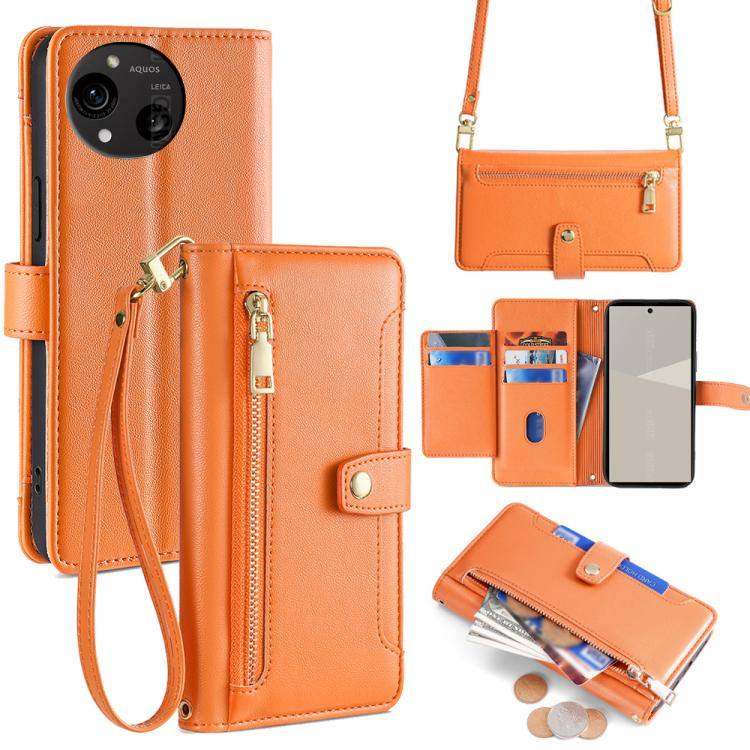 Sheep Texture Cross-body Zipper Wallet Leather Phone Case, For Sharp Aquos R10, For Sharp Aqous wish5, For Sharp Basio Active3, For Sharp Aquos Wish4, For Sharp Aquos R9, For Sharp Aquos R8 Pro SH-51, For Sharp Aquos R8 SH-52D, For Sharp Aqous Wish3