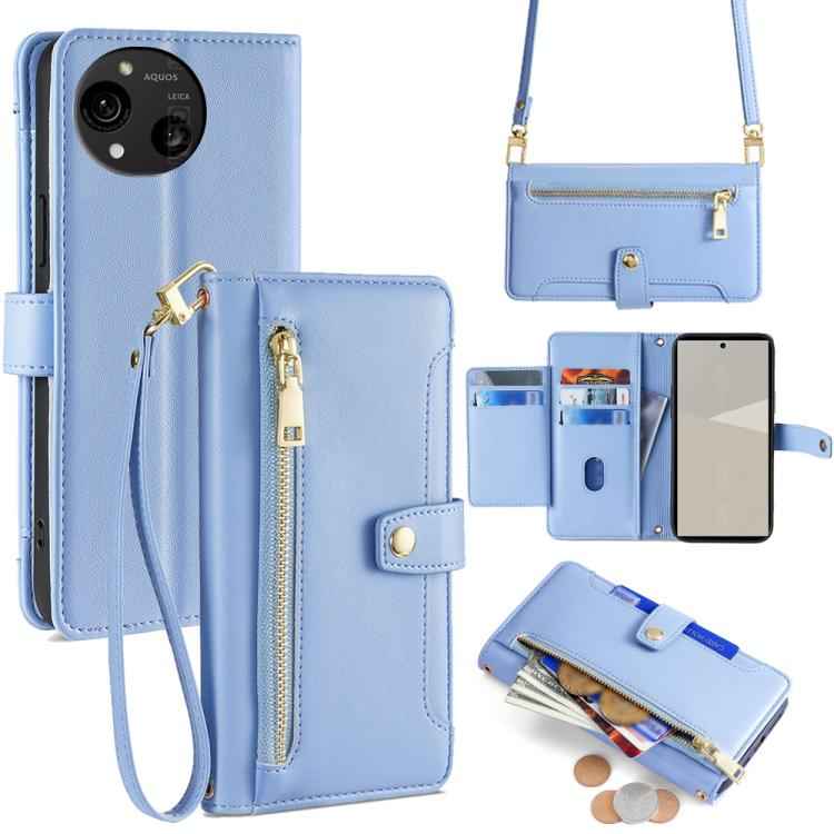 Sheep Texture Cross-body Zipper Wallet Leather Phone Case, For Sharp Aquos R10, For Sharp Aqous wish5, For Sharp Basio Active3, For Sharp Aquos Wish4, For Sharp Aquos R9, For Sharp Aquos sense8, For Sharp Aquos R8 Pro SH-51, For Sharp Aquos R8 SH-52D
