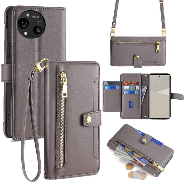 Sheep Texture Cross-body Zipper Wallet Leather Phone Case, For Sharp Aquos R10, For Sharp Aqous wish5, For Sharp Basio Active3, For Sharp Aquos Wish4, For Sharp Aquos R9, For Sharp Aquos sense8, For Sharp Aquos R8 Pro SH-51, For Sharp Aquos R8 SH-52D