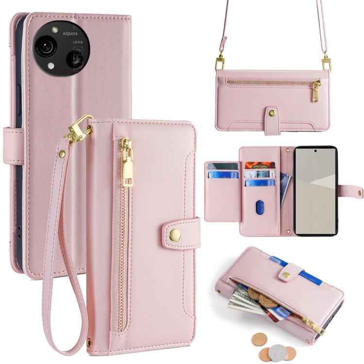 Sheep Texture Cross-body Zipper Wallet Leather Phone Case, For Sharp Aquos R10, For Sharp Aqous wish5, For Sharp Basio Active3, For Sharp Aquos Wish4, For Sharp Aquos R9, For Sharp Aquos sense8, For Sharp Aquos R8 Pro SH-51, For Sharp Aquos R8 SH-52D