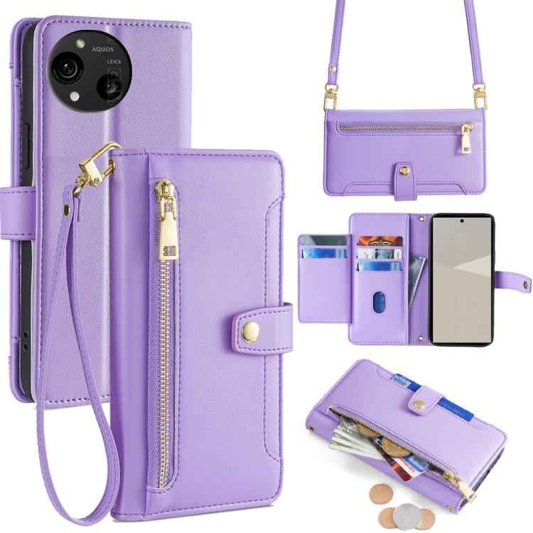 Sheep Texture Cross-body Zipper Wallet Leather Phone Case, For Sharp Aquos R10, For Sharp Aqous wish5, For Sharp Basio Active3, For Sharp Aquos Wish4, For Sharp Aquos R9, For Sharp Aquos sense8, For Sharp Aquos R8 Pro SH-51, For Sharp Aquos R8 SH-52D