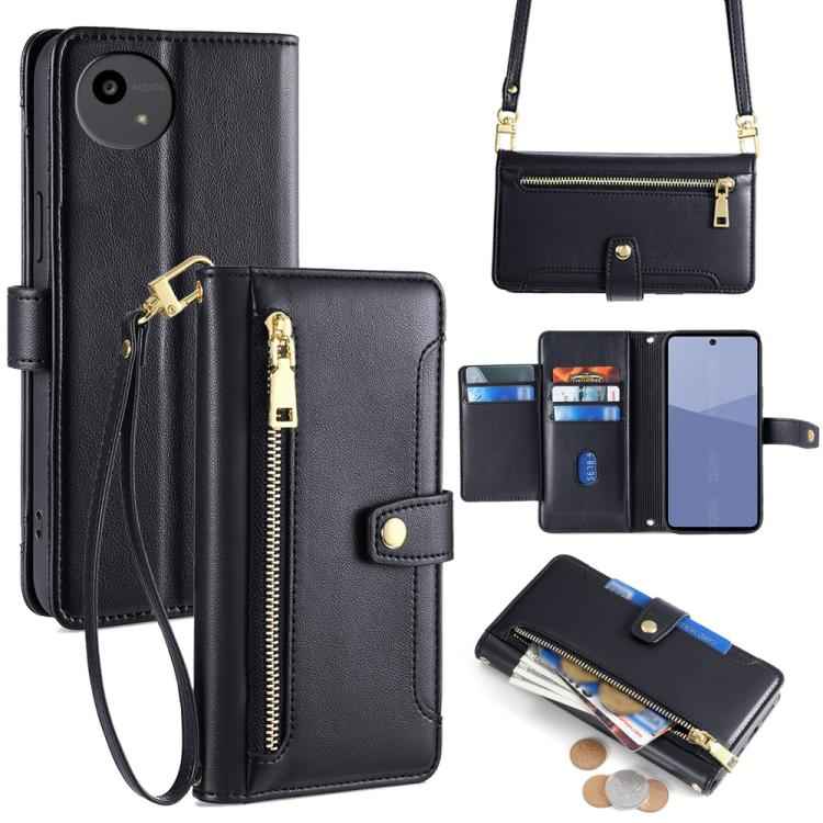 Sheep Texture Cross-body Zipper Wallet Leather Phone Case, For Sharp Aquos R10, For Sharp Aqous wish5, For Sharp Basio Active3, For Sharp Aquos Wish4, For Sharp Aquos R9, For Sharp Aquos sense8, For Sharp Aquos R8 Pro SH-51, For Sharp Aquos R8 SH-52D