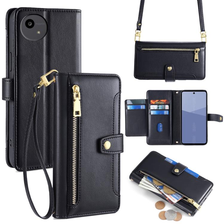 Sheep Texture Cross-body Zipper Wallet Leather Phone Case, For Sharp Aquos R10, For Sharp Aqous wish5, For Sharp Basio Active3, For Sharp Aquos Wish4, For Sharp Aquos R9, For Sharp Aquos R8 Pro SH-51, For Sharp Aquos R8 SH-52D, For Sharp Aqous Wish3