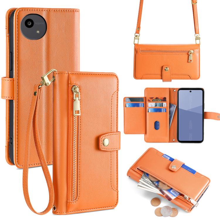Sheep Texture Cross-body Zipper Wallet Leather Phone Case, For Sharp Aquos R10, For Sharp Aqous wish5, For Sharp Basio Active3, For Sharp Aquos Wish4, For Sharp Aquos R9, For Sharp Aquos R8 Pro SH-51, For Sharp Aquos R8 SH-52D, For Sharp Aqous Wish3