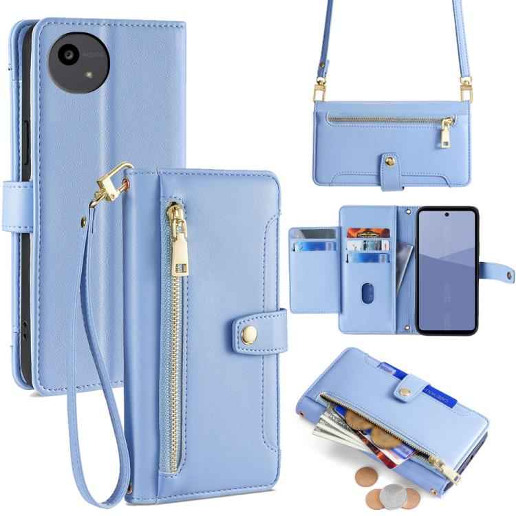 Sheep Texture Cross-body Zipper Wallet Leather Phone Case, For Sharp Aquos R10, For Sharp Aqous wish5, For Sharp Basio Active3, For Sharp Aquos Wish4, For Sharp Aquos R9, For Sharp Aquos sense8, For Sharp Aquos R8 Pro SH-51, For Sharp Aquos R8 SH-52D