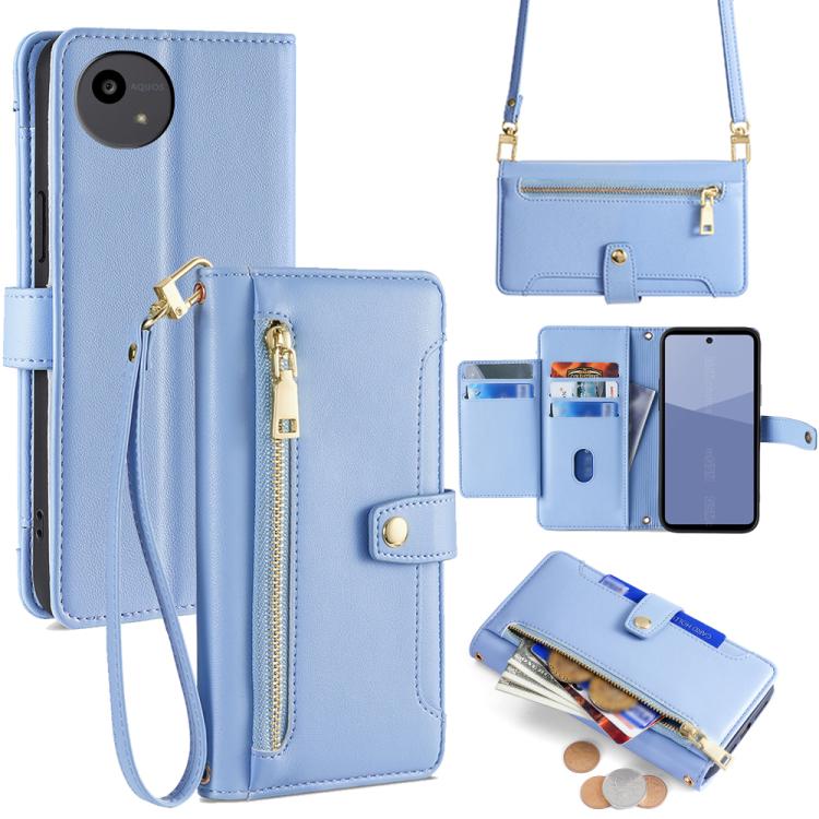 Sheep Texture Cross-body Zipper Wallet Leather Phone Case, For Sharp Aquos R10, For Sharp Aqous wish5, For Sharp Basio Active3, For Sharp Aquos Wish4, For Sharp Aquos R9, For Sharp Aquos R8 Pro SH-51, For Sharp Aquos R8 SH-52D, For Sharp Aqous Wish3