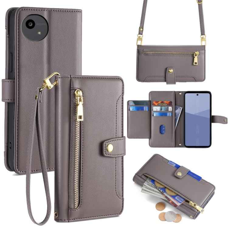 Sheep Texture Cross-body Zipper Wallet Leather Phone Case, For Sharp Aquos R10, For Sharp Aqous wish5, For Sharp Basio Active3, For Sharp Aquos Wish4, For Sharp Aquos R9, For Sharp Aquos sense8, For Sharp Aquos R8 Pro SH-51, For Sharp Aquos R8 SH-52D