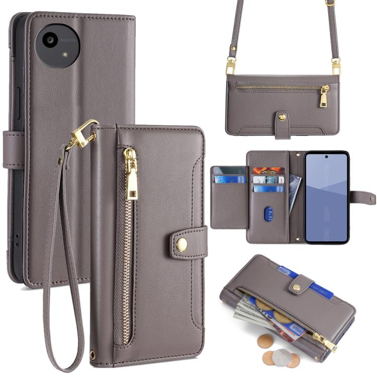 Sheep Texture Cross-body Zipper Wallet Leather Phone Case, For Sharp Aquos R10, For Sharp Aqous wish5, For Sharp Basio Active3, For Sharp Aquos Wish4, For Sharp Aquos R9, For Sharp Aquos R8 Pro SH-51, For Sharp Aquos R8 SH-52D, For Sharp Aqous Wish3
