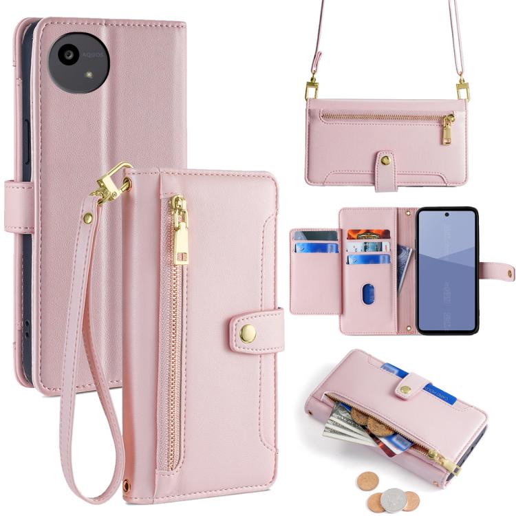 Sheep Texture Cross-body Zipper Wallet Leather Phone Case, For Sharp Aquos R10, For Sharp Aqous wish5, For Sharp Basio Active3, For Sharp Aquos Wish4, For Sharp Aquos R9, For Sharp Aquos R8 Pro SH-51, For Sharp Aquos R8 SH-52D, For Sharp Aqous Wish3