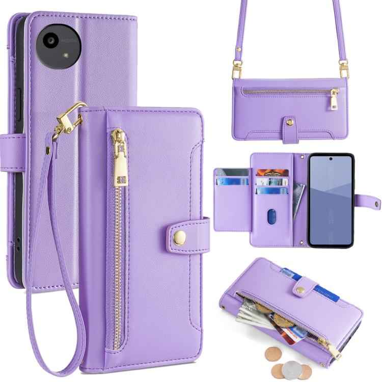 Sheep Texture Cross-body Zipper Wallet Leather Phone Case, For Sharp Aquos R10, For Sharp Aqous wish5, For Sharp Basio Active3, For Sharp Aquos Wish4, For Sharp Aquos R9, For Sharp Aquos sense8, For Sharp Aquos R8 Pro SH-51, For Sharp Aquos R8 SH-52D