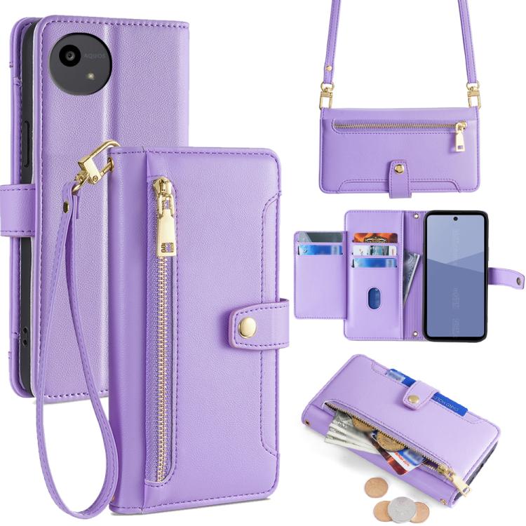 Sheep Texture Cross-body Zipper Wallet Leather Phone Case, For Sharp Aquos R10, For Sharp Aqous wish5, For Sharp Basio Active3, For Sharp Aquos Wish4, For Sharp Aquos R9, For Sharp Aquos R8 Pro SH-51, For Sharp Aquos R8 SH-52D, For Sharp Aqous Wish3