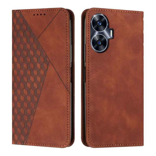Diamond Splicing Skin Feel Magnetic Leather Phone Case, For Realme C55