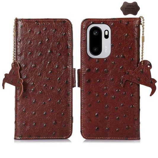 Ostrich Pattern Genuine Leather RFID Phone Case, For OnePlus 15R 5G/Ace 6/Ace 6T 5G, For OnePlus 15, For OnePlus Ace 5 / 13R 5G, For OnePlus 13, For OnePlus Nord CE4 5G / K12 5G, For OnePlus 12, For OnePlus Ace 2 Pro, For OnePlus Nord 3 / Ace 2V
