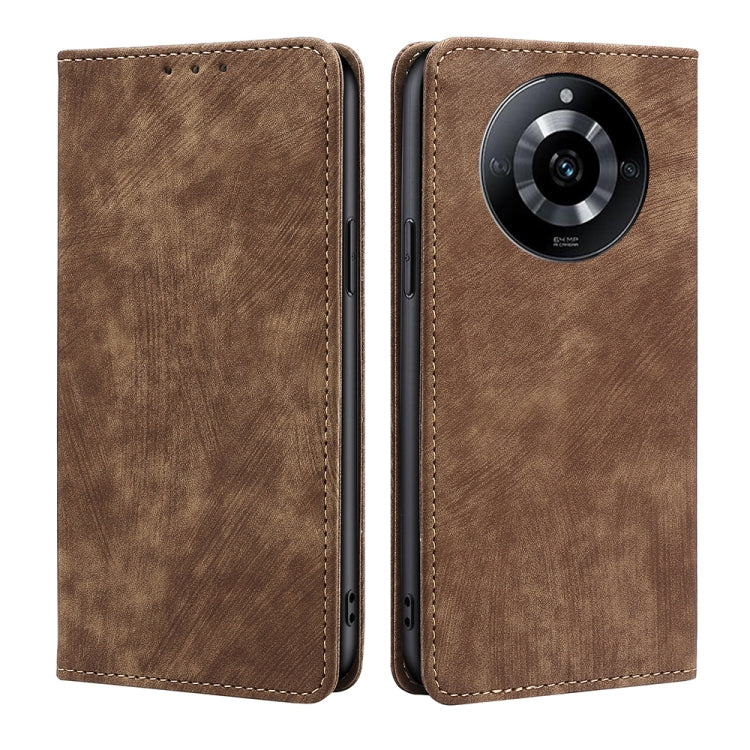RFID Anti-theft Brush Magnetic Leather Phone Case, For Realme 11 4G, For Realme GT5 / GT5 240W, For Realme 11 5G Global / 11x 5G, For Realme 11 5G, For Realme 11 Pro / 11 Pro+ 5G, For Realme C65 4G