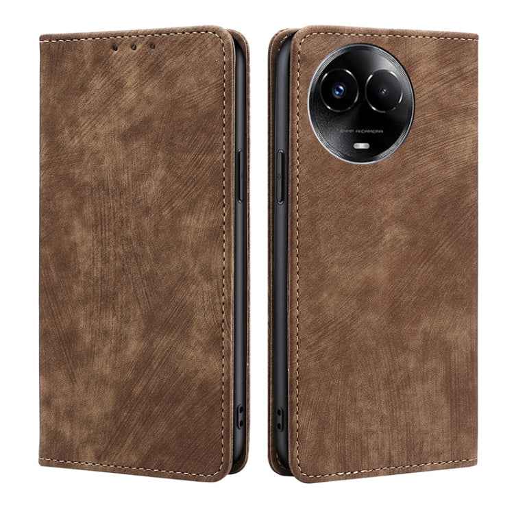 RFID Anti-theft Brush Magnetic Leather Phone Case, For Realme 11 5G Global / 11x 5G, For Realme 11 5G, For Realme 11 Pro / 11 Pro+ 5G, For Realme C65 4G