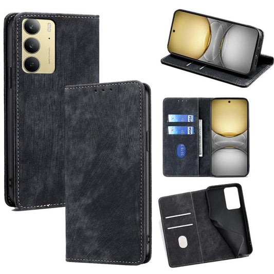 RFID Anti-theft Brush Magnetic Leather Phone Case, For Realme C75 4G / 14x 5G Global, For Realme 13 Pro 5G, For Realme C61 4G, For Realme GT Neo6 SE, For Realme 12 5G, For Realme 12+ 5G, For Realme 12 Pro 5G, For Realme GT5 Pro 5G, For Realme 11 4G