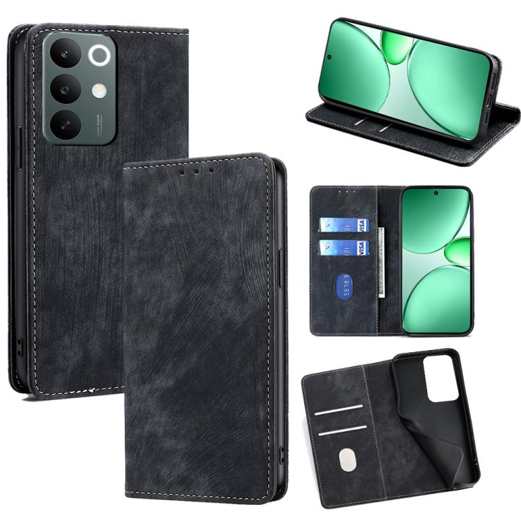 RFID Anti-theft Brush Magnetic Leather Phone Case, For Realme P4 Power 5G, For Realme Note 80 4G, For Realme C83 5G, For Realme Neo8 5G, For Realme 16 5G Global, For Realme 16 Pro+ 5G, For Realme 16 Pro 5G, For Realme P4x 5G, For Realme C85 5G