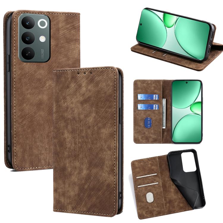 RFID Anti-theft Brush Magnetic Leather Phone Case, For Realme P4 Power 5G, For Realme Note 80 4G, For Realme C83 5G, For Realme Neo8 5G, For Realme 16 5G Global, For Realme 16 Pro+ 5G, For Realme 16 Pro 5G, For Realme P4x 5G, For Realme C85 5G