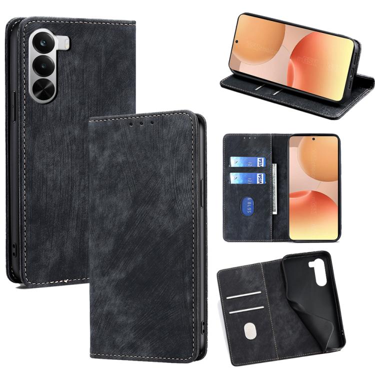 RFID Anti-theft Brush Magnetic Leather Phone Case, For Realme P4 Power 5G, For Realme Note 80 4G, For Realme C83 5G, For Realme Neo8 5G, For Realme 16 5G Global, For Realme 16 Pro+ 5G, For Realme 16 Pro 5G, For Realme P4x 5G, For Realme C85 5G
