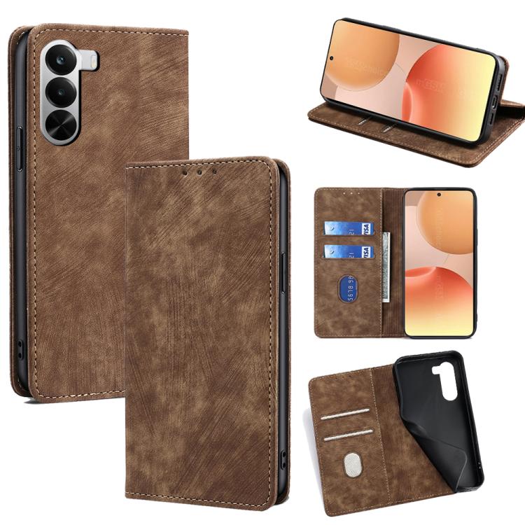 RFID Anti-theft Brush Magnetic Leather Phone Case, For Realme P4 Power 5G, For Realme Note 80 4G, For Realme C83 5G, For Realme Neo8 5G, For Realme 16 5G Global, For Realme 16 Pro+ 5G, For Realme 16 Pro 5G, For Realme P4x 5G, For Realme C85 5G