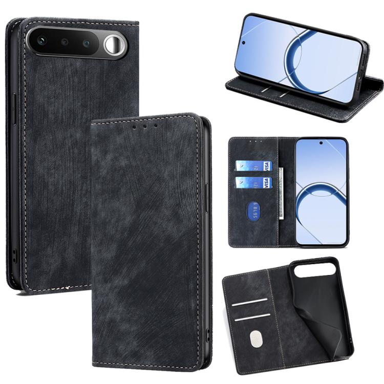 RFID Anti-theft Brush Magnetic Leather Phone Case, For Realme P4 Power 5G, For Realme Note 80 4G, For Realme C83 5G, For Realme Neo8 5G, For Realme 16 5G Global, For Realme 16 Pro+ 5G, For Realme 16 Pro 5G, For Realme P4x 5G, For Realme C85 5G