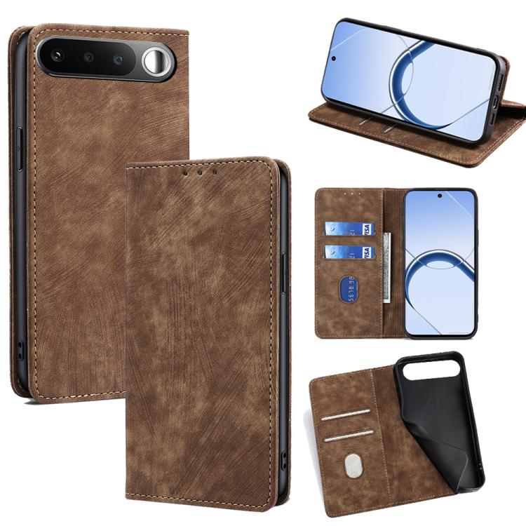 RFID Anti-theft Brush Magnetic Leather Phone Case, For Realme P4 Power 5G, For Realme Note 80 4G, For Realme C83 5G, For Realme Neo8 5G, For Realme 16 5G Global, For Realme 16 Pro+ 5G, For Realme 16 Pro 5G, For Realme P4x 5G, For Realme C85 5G