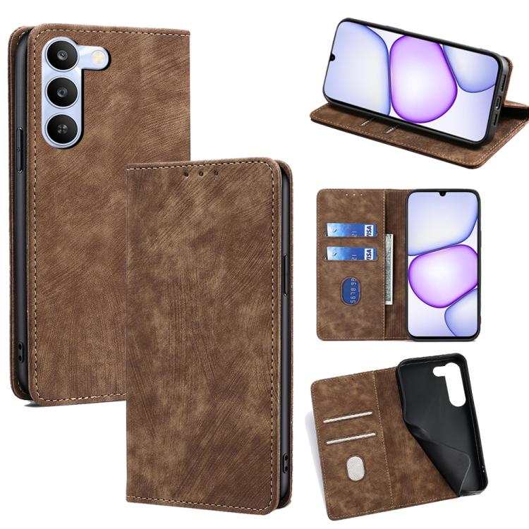 RFID Anti-theft Brush Magnetic Leather Phone Case, For Realme P4 Power 5G, For Realme Note 80 4G, For Realme C83 5G, For Realme Neo8 5G, For Realme 16 5G Global, For Realme 16 Pro+ 5G, For Realme 16 Pro 5G, For Realme P4x 5G, For Realme C85 5G