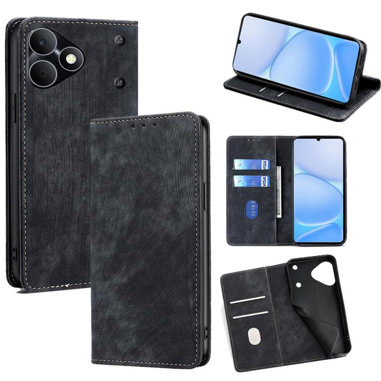 RFID Anti-theft Brush Magnetic Leather Phone Case, For Realme P4 Power 5G, For Realme Note 80 4G, For Realme C83 5G, For Realme Neo8 5G, For Realme 16 5G Global, For Realme 16 Pro+ 5G, For Realme 16 Pro 5G, For Realme P4x 5G, For Realme C85 5G