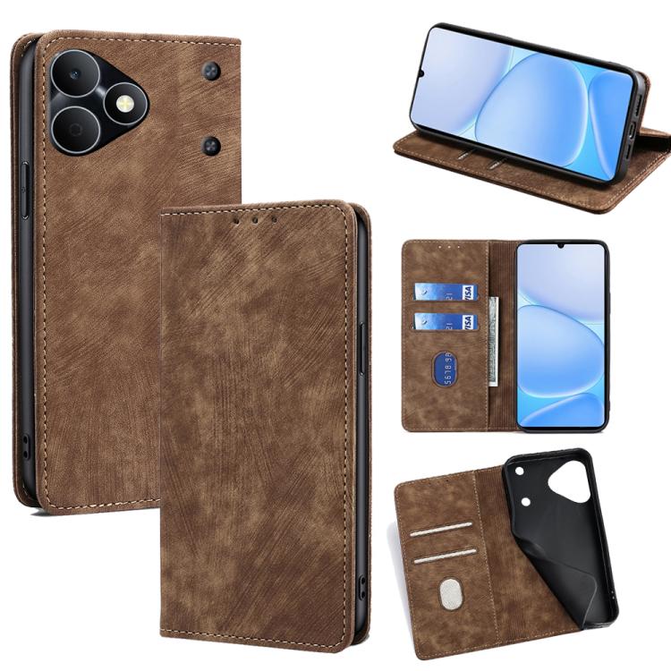 RFID Anti-theft Brush Magnetic Leather Phone Case, For Realme P4 Power 5G, For Realme Note 80 4G, For Realme C83 5G, For Realme Neo8 5G, For Realme 16 5G Global, For Realme 16 Pro+ 5G, For Realme 16 Pro 5G, For Realme P4x 5G, For Realme C85 5G