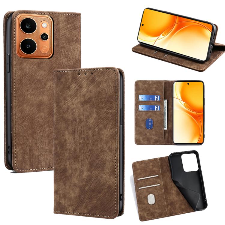 RFID Anti-theft Brush Magnetic Leather Phone Case, For Realme P4 Power 5G, For Realme Note 80 4G, For Realme C83 5G, For Realme Neo8 5G, For Realme 16 5G Global, For Realme 16 Pro+ 5G, For Realme 16 Pro 5G, For Realme P4x 5G, For Realme C85 5G
