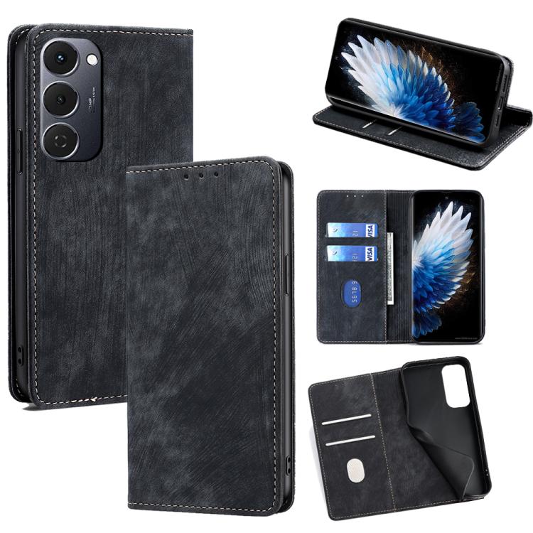 RFID Anti-theft Brush Magnetic Leather Phone Case, For Tecno Pova Slim 5G / Spark Slim 4G, For Tecno Pova 7 Pro, For Tecno Pova 7 5G, For Tecno Spark 40 Pro+ 4G, For Tecno Spark 40 Pro 4G, For Tecno Camon 40 Premier 5G, For Tecno Spark 30 4G           ...