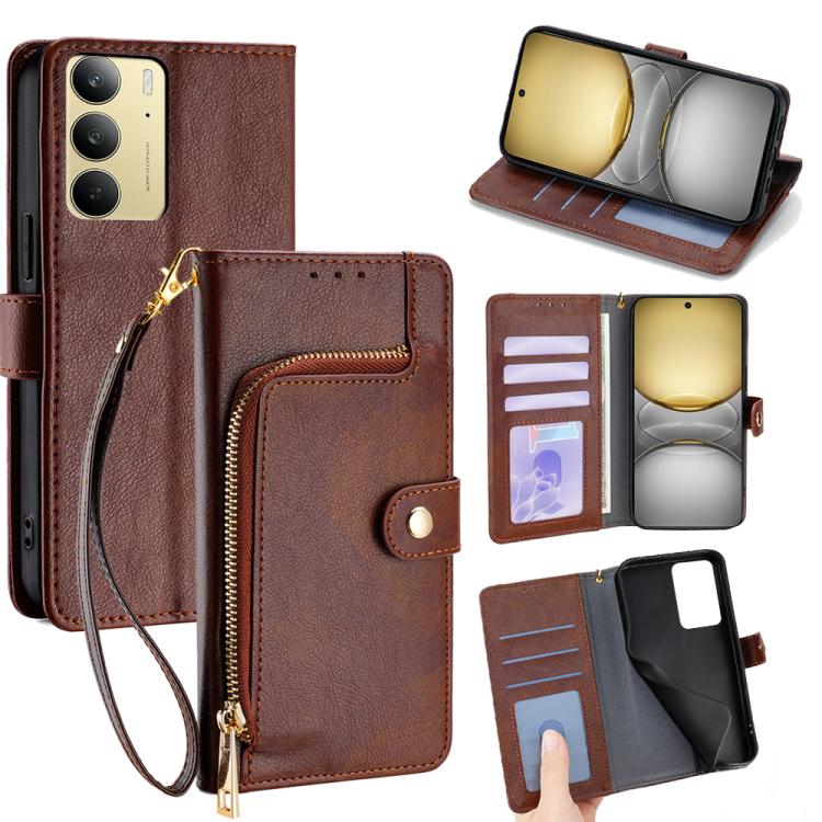 Zipper Bag Leather Phone Case, For Realme GT 7 5G Global, For Realme 14 5G Global, For Realme P3 Ultra 5G, For Realme P3 Pro 5G Global, For Realme 14 Pro+ 5G, For Realme 14 Pro 5G Global, For Realme C75 4G / 14x 5G Global, For Realme 13 Pro 5G         ...